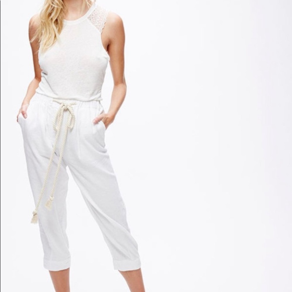 Free People White Cropped Drawstring Pants